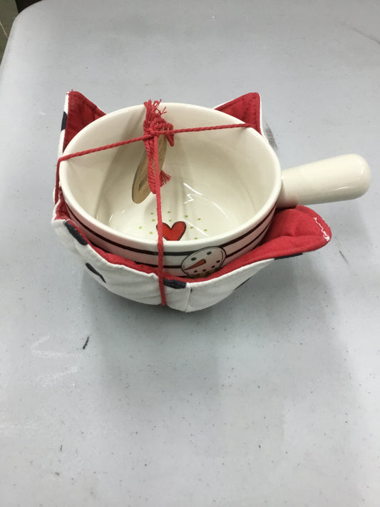 2020220031-DEM Snowman Stripes Soup Crock And Bowl Cozy
