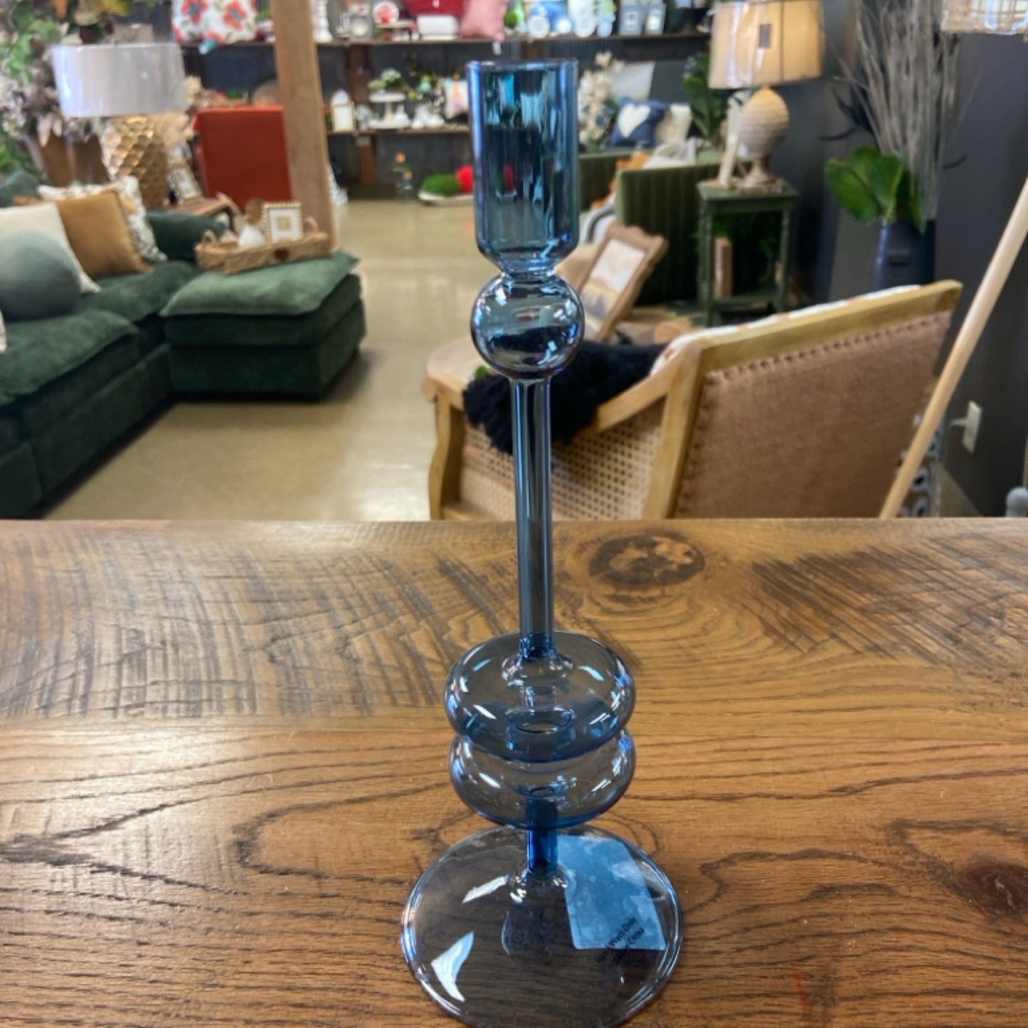 6 Glass Candlestick Medium Sapphire Blue
