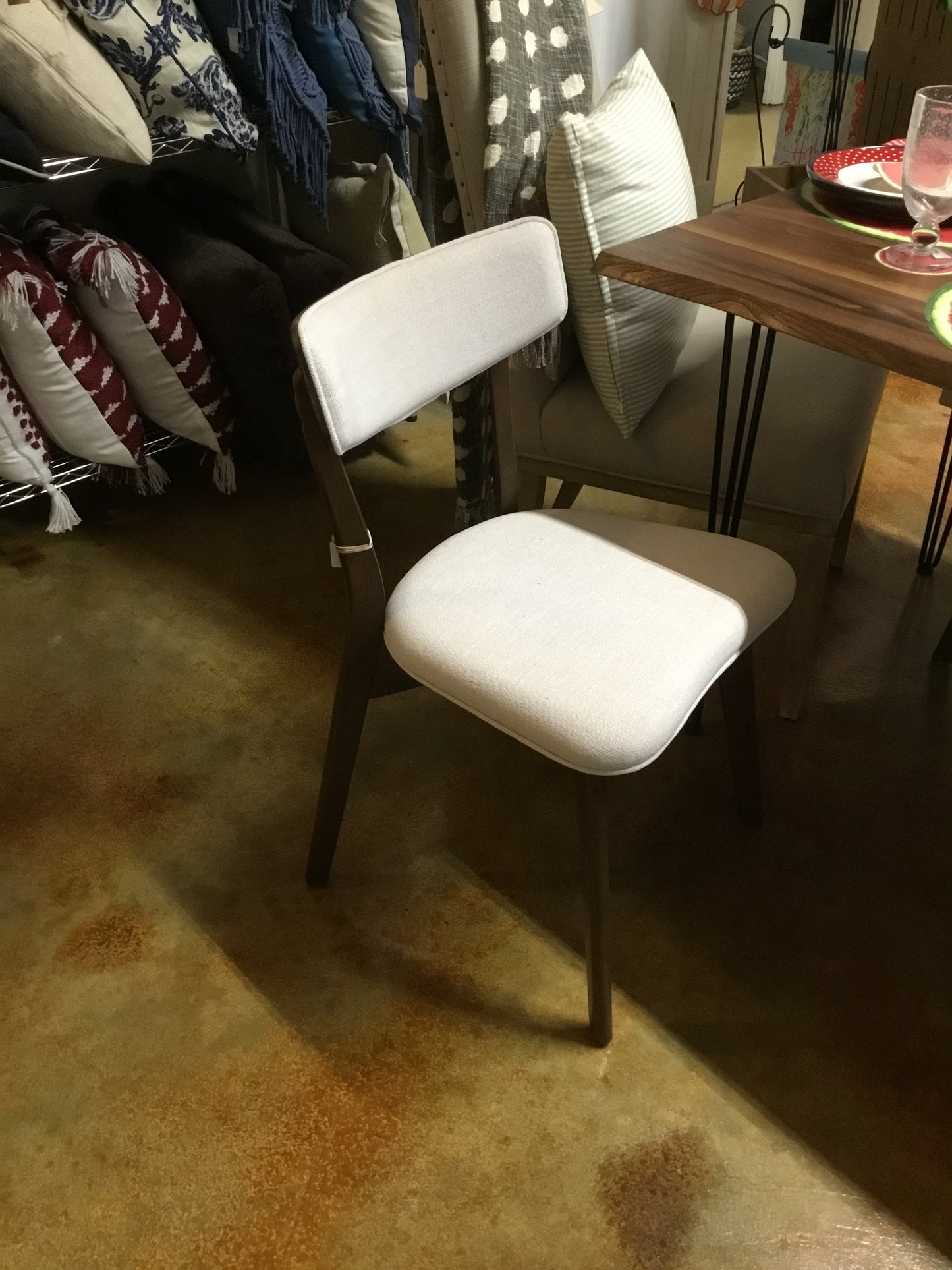 37421630-OS Upholstered Beige And Dark Wood Dining Chair
