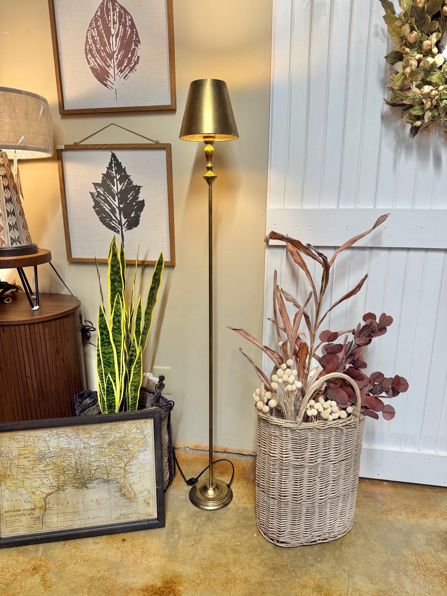 6 Antique Gold Floor Lamp with Metal Shade
