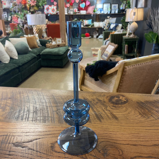6 Glass candlestick small sapphire blue