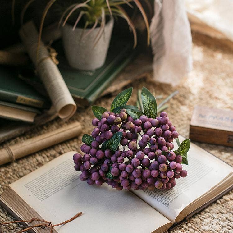 JH108 Artificial Fruit Purple Berry Bunch 11" Tall