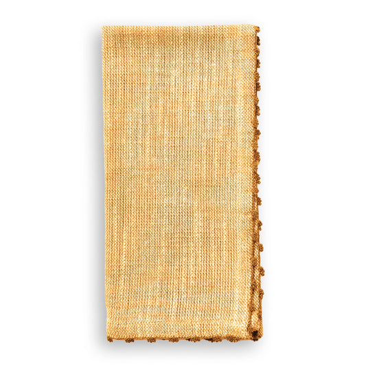 Knotted Edge Ochre Cotton Napkin with Ochre Trim
