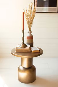 Antique Brass Metal Accent Table.      (25)