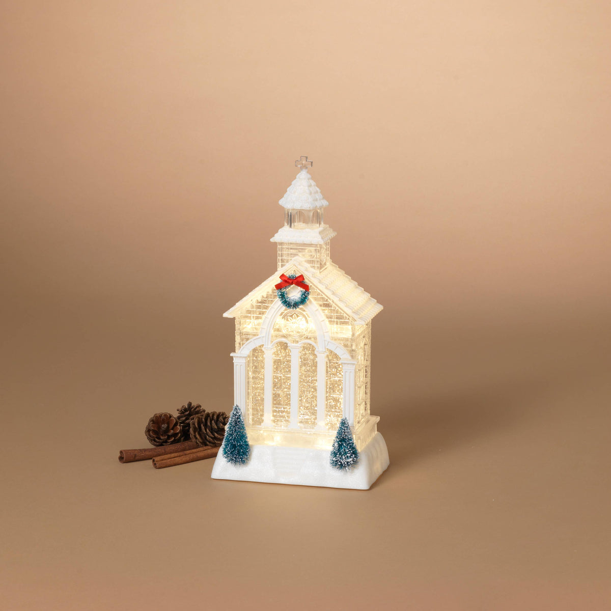 6 Gerson Christmas 11.4"H B/O Lighted Spinning Water Globe Church