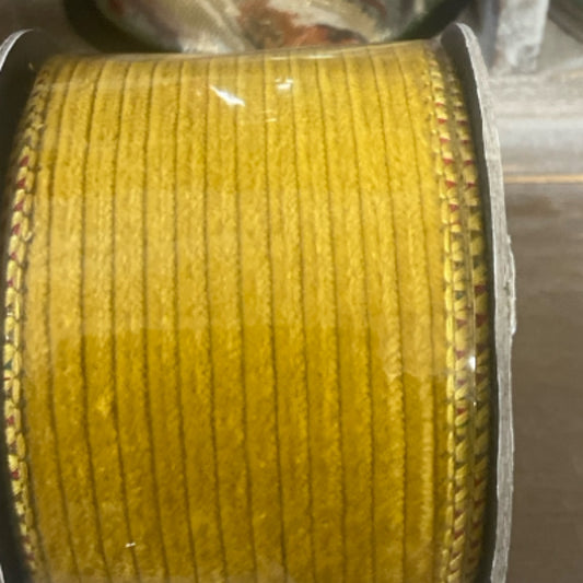 87-0773 2.5x 5yards corduroy plaid black mustard ribbon