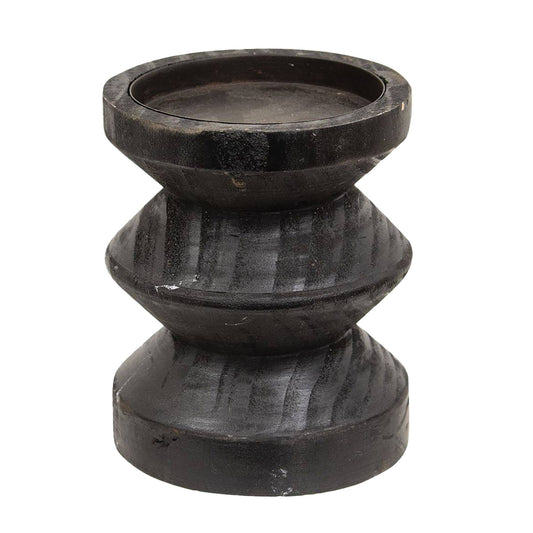 65332 Black Wooden Pillar Candle Holder, 4.75"