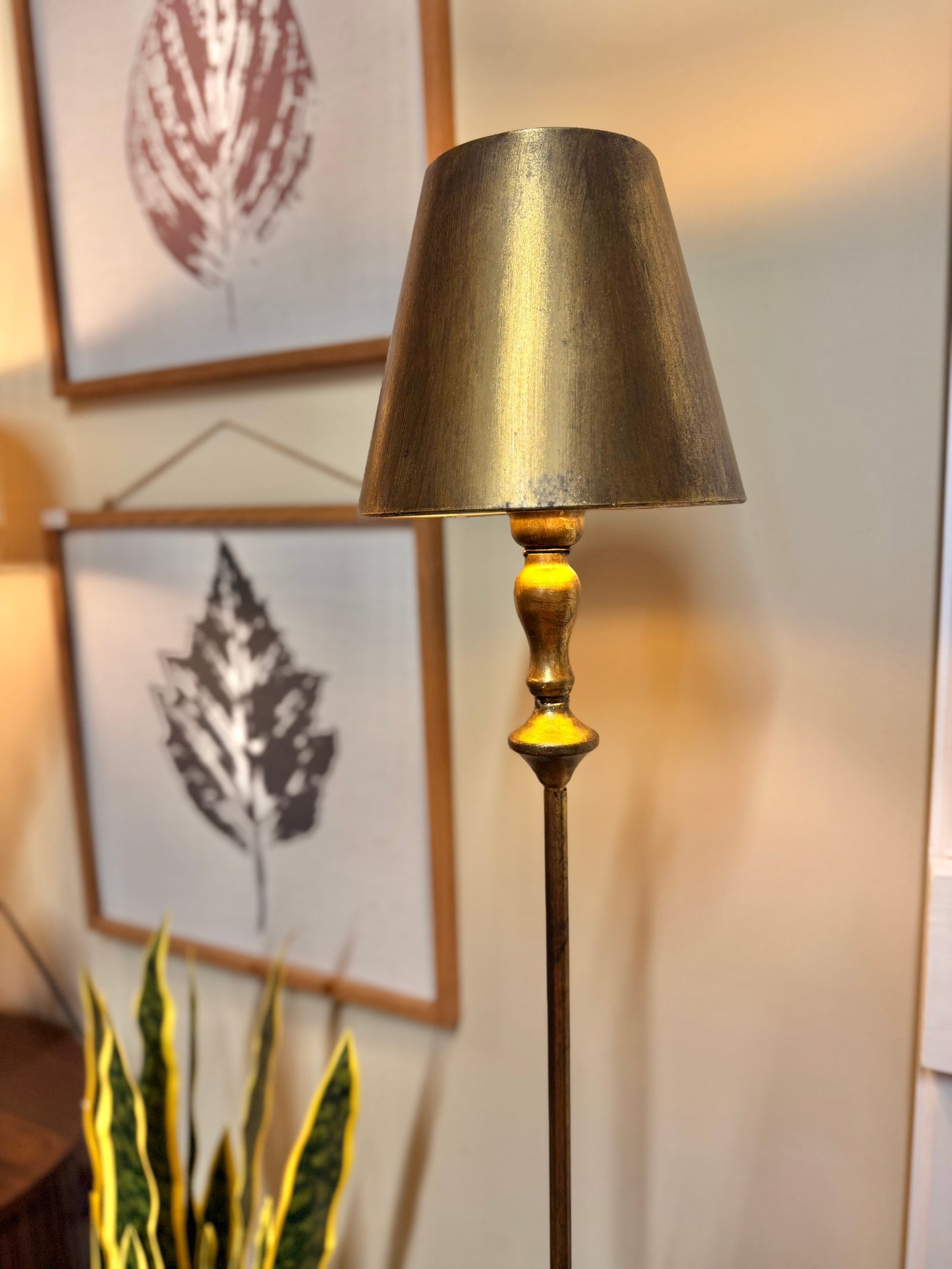 6 Antique Gold Floor Lamp with Metal Shade