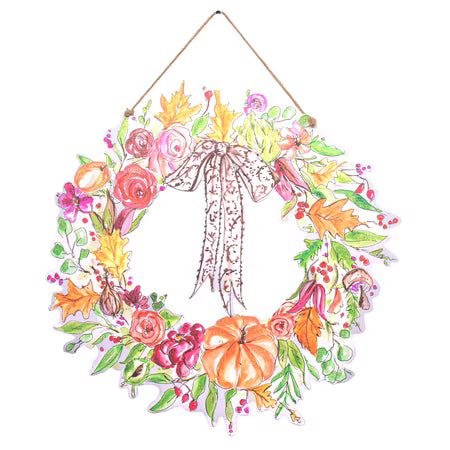 Becks Rose and Pumpkin Wreath with Brown Bow